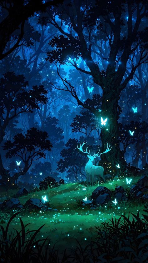 Druid Background, Enchanted Forest Wallpaper, Firefly Forest, Halloween Wallpaper Cute, Arte Indie, Pretty Landscapes, Forest Wallpaper, A Deer, Fantasy Art Landscapes