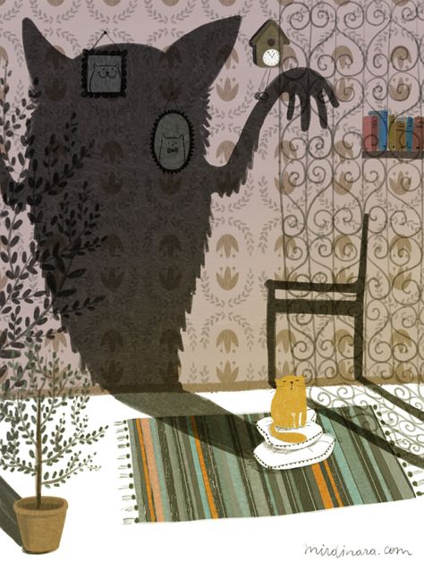 mirdinara Shadow Monster, Shadow Illustration, 동화 삽화, Monster Illustration, Art And Illustration, Childrens Illustrations, Cat Illustration, Children's Book Illustration, A Drawing