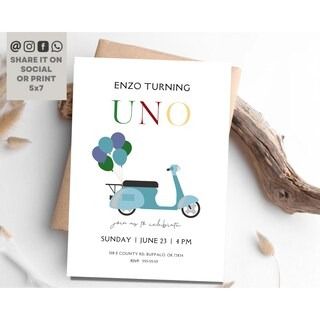 EventTemplateDesigns - Etsy Italian Theme Party, Vespa Blue, Uno Birthday, Italian Themed Parties, 1st Birthday Invite, Italian Theme, Office Max, Font Types, Birthday Invite