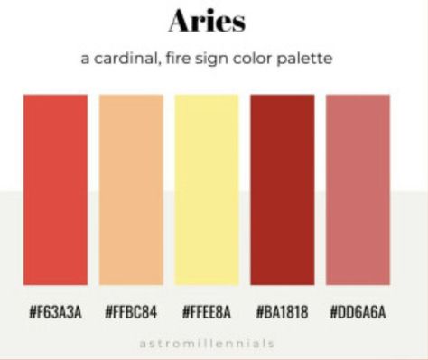 Aries Colour Palette, Aries Color Palette, Color Palette Business, Hero Archetype, Aries Color, Zodiac Colors, Zodiac Signs Colors, Resin Business, Color Coordination