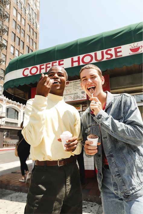 Getty Images - Brittany Bravo Male Friendship, Eating Ice, Eating Ice Cream, People Eating, Photo Projects, Commercial Photography, Photoshoot Inspiration, Coffee House, Aesthetic Photography