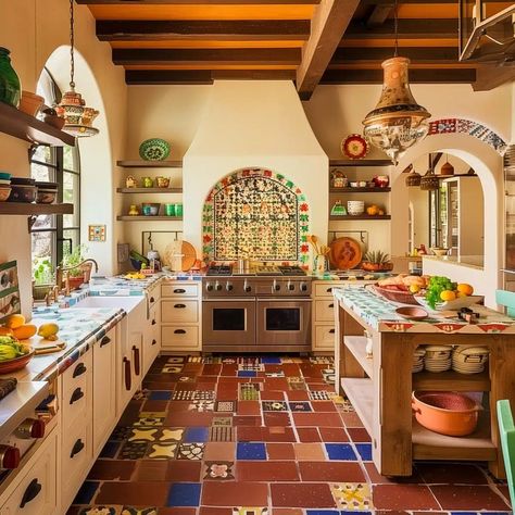 spanish_style_kitchen 2 Spanish Style Homes Kitchen, Modern Hacienda Kitchen, Spanish Style Kitchen Ideas, Modern Spanish Style Kitchen, Spanish Colonial Interior Design, Old Spanish Style Homes, Spanish Style Interiors, Spanish Kitchen Design, Hacienda Style Kitchen