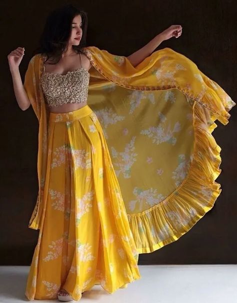 Pre-Wedding Function Worthy Co-Ord Sets For Brides! - ShaadiWish डिजाइनर कपड़े, Haldi Dress, Lehenga Choli Designs, Haldi Outfits, Function Dresses, Trendy Outfits Indian, Lehenga Designs Simple, Long Dress Design, Indian Dresses Traditional