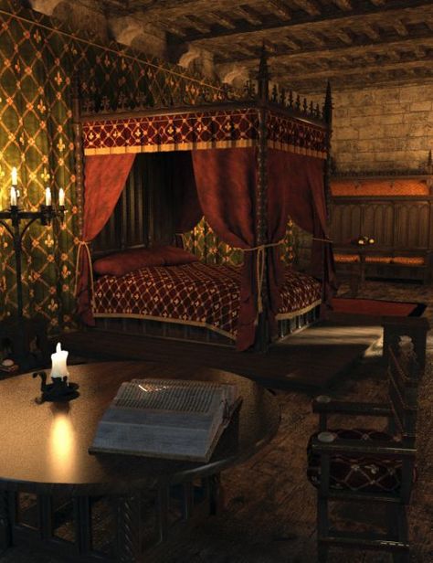 MICK-Bedroom is a interior, historical, scene, script/utility, architecture for Daz Studio or Poser created by Faveral. Castle Interior Medieval, Medieval Bed, Medieval Bedroom, Royal Room, Castle Bedroom, Royal Bedroom, Fantasy Bedroom, Castles Interior, Large Beds