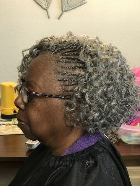 Hairstyle For Grandma, Black Grandma Hairstyles, Grandma Hairstyles, Crochet Water Wave Hair, Folding Jeans, Black Hair Updo Hairstyles, Granny Hair, Styles Braids, Braiding Styles