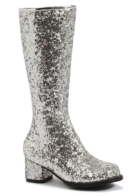 Silver Go Go Boots Tin Man Costumes, Sparkly Boots, Kids Heels, Gogo Dress, Silver Boots, Ellie Shoes, Glitter Boots, Gogo Boots, Halloween Costume Accessories