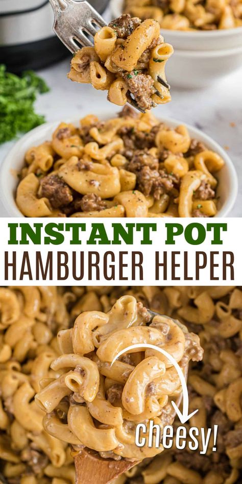 The childhood meal you remember is so much better made from scratch! Seasoned ground beef with cheese and macaroni comes together in a cinch when you make Hamburger Helper in the Instant Pot. Instant Pot Hamburger Helper, Hamburger Helper Recipes, Beef Recipe Instant Pot, Seasoned Ground Beef, Instant Pot Pasta Recipe, Ground Beef Pasta, Weeknight Dinner Recipes Easy, Hamburger Helper, Easy Instant Pot Recipes