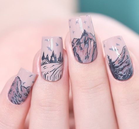 Adventure Nail Art, Mountain Nail Art, Mountain Nails, Mani Inspiration, Modern Nail Art, Mens Nails, Modern Nails, Basic Nails, Pretty Nail Art Designs