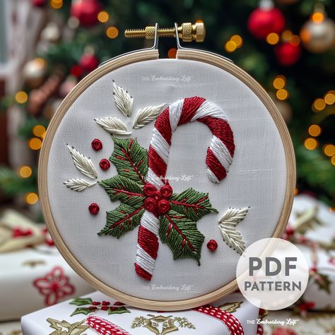 DESCRIPTION Ring in the new winter season with this joyful Candy Cane hand embroidery pattern! Get your hoop ready and let's stitch up some holiday magic with this delightful embroidery project! Happy stitching! This listing is for a digital PDF pattern, which includes: ~ Printable pattern scaled to fit 3" to 8" hoops ~ DMC color and stitch suggestions ~ Beginner's Guide to Hand Embroidery with a FREE sample pattern ~ Beginner's Guide available in English, Español, Français and Deutsch ~ Referen Candy Cane Hand Embroidery, Christmas Stocking Embroidery Pattern, Christmas Ornament Embroidery Patterns, Noel Embroidery, Christmas Embroidery Patterns Free, Holiday Embroidery Patterns, Watercolor Embroidery, Xmas Embroidery, Modern Hand Embroidery Patterns