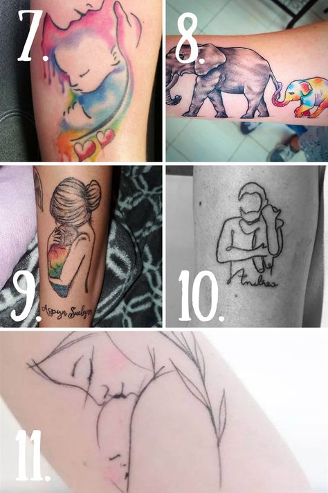 53 Sweetest Rainbow Baby Tattoo Ideas - tattooglee Watercolor Mom Tattoo, Miracle Baby Tattoo, Rainbow Baby Tattoo Ideas, Rainbow Baby Tattoo, Child Tattoo Ideas, Mom And Baby Tattoo, Mom Of 3 Tattoo Ideas, Lincoln Tattoo, Baby Girl Tattoo