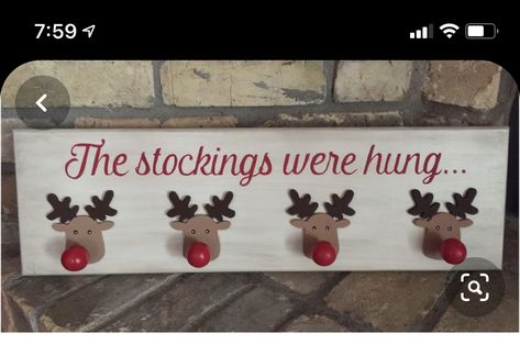 Diy Stocking Holder, Wooden Stocking, Reindeer Stocking Holder, Reindeer Stocking, Christmas Stocking Hangers, Diy Stockings, Christmas Crafts To Sell, Stocking Holder, Stocking Hanger