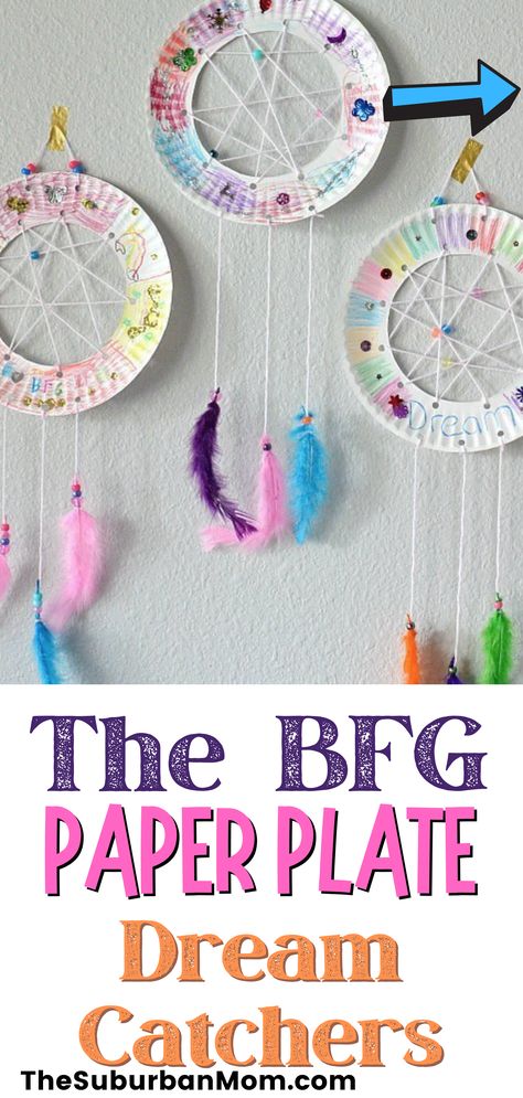 Roald Dahl's The BFG is one of my favorites! I got thrilled when it became Disney's The BFG Movie because I love that I get to share this interest with my daughter! Here's one easy DIY arts and crafts for kids idea that will surely click to BFG fans -- another one to add on your BFG activities list: your very own BFG DIY dream catcher made of paper plates! This easy dreamcatcher for kids will make them explore and tap into their imagination! #artsandcraftsforkids #artsandcrafts Easy Diy Arts And Crafts, Bfg Activities, Diy Dream Catcher For Kids, Bfg Movie, Activities List, Dream Catcher For Kids, Diy Dream Catcher, The Bfg, Suburban Mom