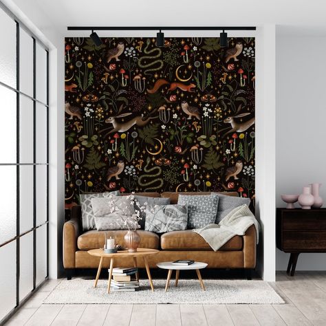 Wallpaper Forest, Moody Design, Living Room Wallpaper, Wall Art Mural, Mushroom Wallpaper, Wallpaper Interior Design, Interior Design Decor, Wallpaper Interior, Forest Wall