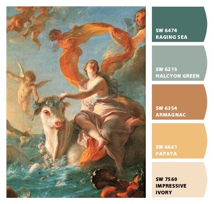 Paint colors from ColorSnap by Sherwin-Williams Michele Angelo Paintings, Baroque Color Palette, Roman Paintings, Saint Michael Angel, Painting Concepts, Roman Painting, Vintage Colour Palette, Henna Ideas, Master Bed