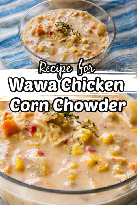 Do you like Chicken Corn Chowder? You will love this simple slow cooker chicken corn chowder. This is an amazing Wawa copycat Corn Chowder recipe. Keto Chicken Corn Chowder, Best Chicken Corn Chowder Recipe, Chicken Corn Chowder Soup Crock Pot, Wawa Recipes, Wawa Chicken Corn Chowder, Wawa Chicken Corn Chowder Recipe, Chicken Corn Chowder Crock Pot, Easy Chicken Corn Chowder, Crockpot Chicken Corn Chowder