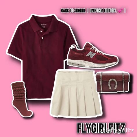 Burgundy Uniform Outfit, Cute Uniform Outfits For School, Back2school Outfits, Outfit Ideas For School Uniform, Back To School Uniform Outfits, Uniforms Outfits, Uniform Outfits Ideas, 6th Grade Outfits, Uniforms Ideas