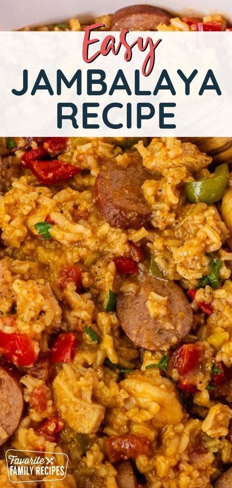 This easy Jambalaya Recipe is a zesty Cajun dish packed with savory meats, rice, and aromatic spices. Our easy jambalaya recipe is great for a family weeknight dinner, or to serve to company. We like to make it around the time of Mardi Gras, just for fun. It will transport your taste buds straight to the heart of New Orleans. Quick Jambalaya Recipe, Jambalaya Rice Recipe, Easy Jambalaya Recipe, Best Jambalaya Recipe, Chicken Jambalaya Recipe, Easy Jambalaya, Sausage Jambalaya Recipe, Jambalaya Recipe Easy, Sausage Jambalaya