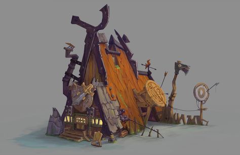 Viking House, Viking Village, House Cartoon, Props Concept, Environment Props, Building Concept, Isometric Art, Fantasy House, Game Concept Art