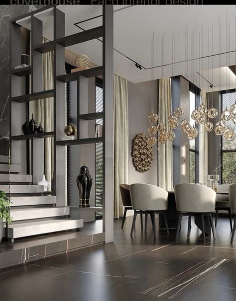 Staircase Partition Design Modern, L Shaped Ceiling Design, Dining Room Design Luxury, Staircase Interior Design, Staircase Design Modern, Luxe Living Room, Stairs Design Interior, Cladding Design, Stairs In Living Room