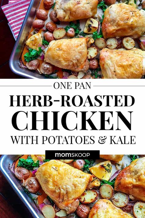 Roasted Chicken With Potatoes, Potatoes And Kale, Chicken With Potatoes, Chicken Kale, Baked Kale, Roasted Chicken And Potatoes, Chicken Breast Recipes Easy, Herb Roasted Chicken, Oven Roasted Chicken