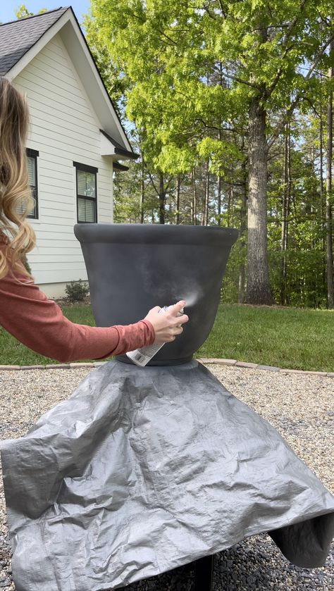 DIY Faux Concrete Planters - Domestically Blissful Faux Stone Planter, Deck Outdoor Living, Garage Deck, Modern Planters Outdoor, Extra Large Planters, Textured Spray Paint, Big Planters, Large Outdoor Planters, Planter Decor