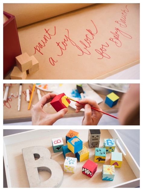 Such a cute idea! Have guests paint baby blocks at a baby shower!! Perfect activity / game! More ideas via Kara's Party Ideas KarasPartyIdeas.com Shower Bebe, Baby Shower Activities, Baby Blocks, Baby Shower Planning, Unique Baby Shower, Baby Shower Fun, Baby Shower Fall, Karas Party Ideas, Neutral Baby Shower