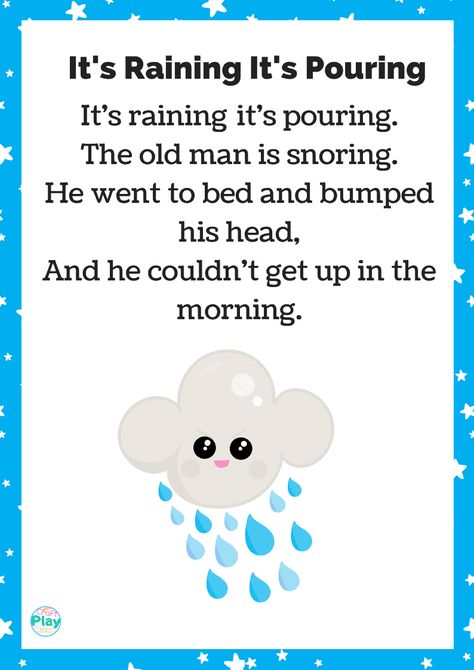 It's Raining It's Pouring Printable And Activities - Craft Play Learn Free Nursery Rhymes, April Lesson Plans, Home Behavior Charts, Its Raining Its Pouring, Fun Rainy Day Activities, Things To Do With Your Boyfriend, Cloud Quotes, Nursery Rhymes Activities, Childrens Poems