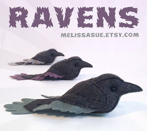 The Beast Peddler — melissasueart: Ravens! Hand-sewn of wool, with... Raven Pattern Sewing, Raven Plush Pattern, Crow Plush Pattern, Felt Raven, Sewn Stuffed Animals, Diy Plushies Patterns, Raven Plush, Bird Sewing Pattern, Creation Art