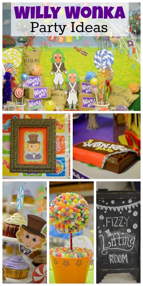 Willy Wonka girl birthday party ideas with a great Golden Ticket cake! See more party ideas at CatchMyParty.com. Willy Wonka Themed Food, Wonka Birthday Party Ideas, Willy Wonka Birthday Party, Wonka Themed Birthday, Charlie And The Chocolate Factory Classroom Party, Fizzy Lifting Drink Willy Wonka, Willy Wonka Chocolate Bar, Charlie And The Chocolate Factory Golden Ticket Printable, Wonka Chocolate Factory Themed Parties