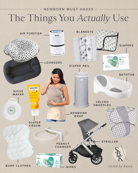 Hey there, new moms or soon-to-be mamas! This post is for you! I’m rounding up all of the newborn items you will ACTUALLY use. I know there are SO many things on the market and it can be overwhelming to know what you need. Here are the things I love and used on a daily basis with Ford and now West. | SBK Living Diaper Pails, Infant Lounger, Newborn Items, Baby Essential List, Newborn Baby Needs, Baby Essentials Newborn, Baby Registry Items, Newborn Needs, Baby Registry Must Haves