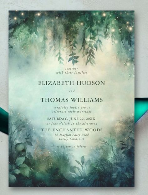 Fancy Party fonts Forest Theme Wedding Invitations, Enchanted Forest Wedding Invitations, Fairy Garden Theme, Forest Wedding Theme, Enchanted Forest Wedding Theme, Forest Invitation, Summer Fall Wedding, Forest Wedding Invitations, Dark Wedding Theme