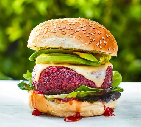 Vegan beetroot recipes Beetroot Burgers, Beetroot Recipes, Kale Pesto, Pecan Salad, Beetroot Salad, Vegan Mayonnaise, Smashed Avocado, Bbc Good Food, Vegan Burger