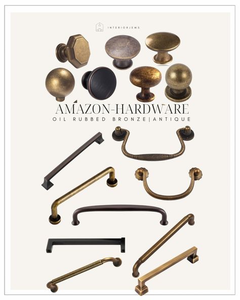 Antique Brass Pulls Kitchen, Antique Bronze Cabinet Hardware, Antique Bronze Hardware, Bronze And Black Aesthetic, Oiled Bronze Hardware, Vintage Brass Kitchen Hardware, Tumbled Brass Kitchen Hardware, Antique Hardware Pulls, Antique Hardware Cabinet