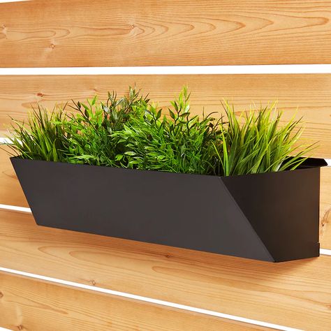 HOFT Solutions 24-in x 6.75-in Black Metal Hanging Wall Planter with Drainage Holes in the Pots & Planters department at Lowes.com Hoft Solutions, Wall Planters Outdoor, Metal Wall Planters, Fence Planters, Pergola Aluminium, Hanging Wall Planters, Privacy Fence Designs, Concrete Pad, Privacy Walls