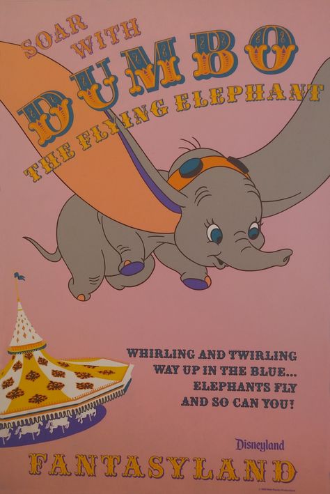 Dumbo the Flying Elephant Dumbo Poster, Disneyland Poster, Disney Journal, Vintage Disney Posters, Disney Poster, Elephant Book, Disneyland Attractions, Disneyland Anaheim, Dumbo The Flying Elephant