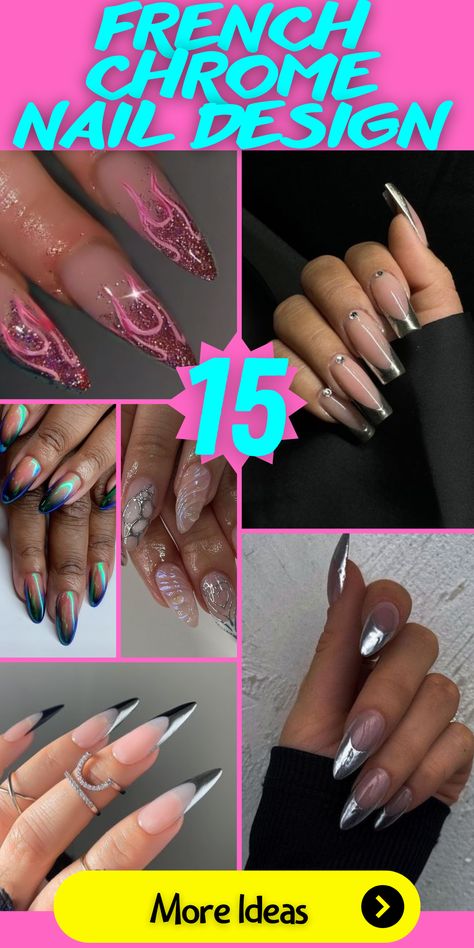 15 Elegant French Chrome Nail Design Ideas French Manicure Chrome Tips, Chrome Tip Nails Designs, French Chrome Nails Designs, French Manicure With Chrome, French Nails With Chrome, Ombré Chrome Nails, Modern French Tip Nails, Chrome French Manicure, Nail Design Chrome