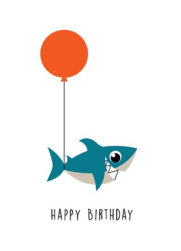 Shark Happy Birthday, Shark Birthday Card, Valentines Day Doodles, Neat Gift Ideas, Happy Birthday Illustration, Party Icon, Colorful Birthday Party, Birthday Icon, Birthday Party Design