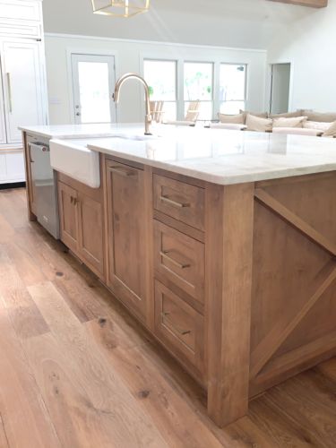 Shiloh maple acorn nickel glaze Kitchen Island With Cooktop Farmhouse, Kitchen Ideas Wood Island, 10 X 4 Kitchen Island, Big Island With Sink, Custom Wood Kitchen Island, Large Wood Kitchen Island, Kitchen Island With Apron Sink, Large Island With Storage, Farmhouse Sink Kitchen Island