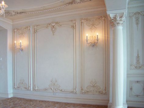 Victorian Wall Panelling, French Paneling, Wall Moulding Panels, Decorative Wall Molding, Wall Panel Molding, Wall Moulding, Apartment Walls, Wall Paneling Diy, Mansion Designs