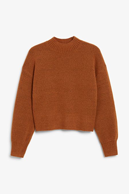 Burnt orange knitted turtleneck sweater - Burnt orange - Monki WW Knitted Vests, Burnt Orange Sweater, Knitted Turtleneck, Orange Sweater, Different World, Turtleneck Shirt, A Different World, Knitted Tops, Knit Vest