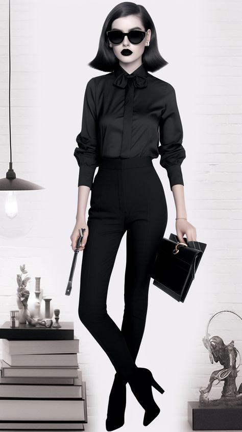 Edgy Office Outfit Professional, Sophisticated Goth Fashion, Dark Feminine Icons, Goticas Aesthetic Outfit, Classic Goth Outfits, Villain Aesthetic Female, Corporate Witch, Gothic Chic Fashion, 2000s Fashion Winter