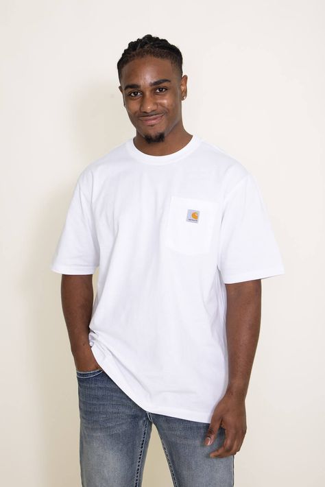 Take on any adventure this season in this Carhartt Pocket T-Shirt for Men in White! Featuring a loose fit, comfortable construction, and front pocket, this short sleeve tee looks and feels great. Grab yours today! Features of Carhartt Short Sleeve Pocket T-Shirt for Men in White K87-WHT WHITE: Carhartt Style: K87-WHT WHITE Color: White 60% Cotton 40% Polyester Men’s t-shirts Heavyweight design Short sleeves, crew neckline Front chest pocket with Carhartt logo patch Loose fit Measurements from si Fitted Tshirt Outfit, Carhartt Tshirt, Carhartt Shop, Carhartt Pocket Tee, Men In White, Carhartt Style, Shirt Outfit Men, Carhartt Logo, Casual Man