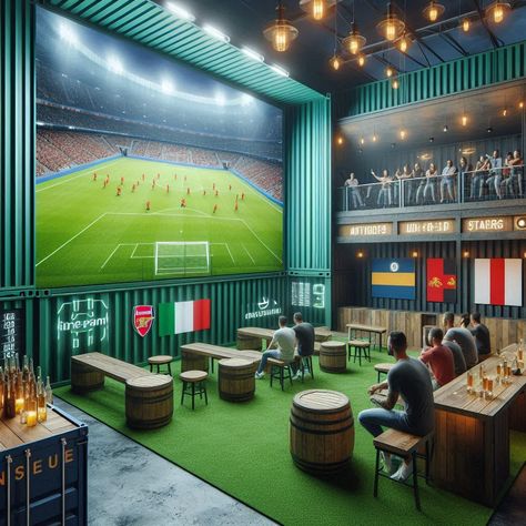 Resto Design Ideas, Outdoor Bar Design, Sport Bar Design, Container Park, Outdoor Pub, Backyard Sports, Sports Pub, Business Architecture, Bar Design Ideas