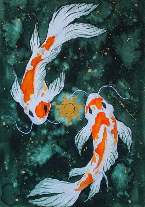 Koi, koi fish drawing, koi fish painting, Pisces aesthetic, Pisces art, Pisces girl, Pisces zodiac sign. Pisces mearch, Pisces products, zodiac, astrology, watercolor, watercolor koi fish, redbubble, Pisces print Koi Fishes Aesthetic, Two Fish Painting, Cou Fish Painting, Pisces Painting Ideas, Painted Koi Fish, Pisces Painting Canvases, Koi Fish Art Aesthetic, Koy Fish Paintings, Fish Swimming Drawing