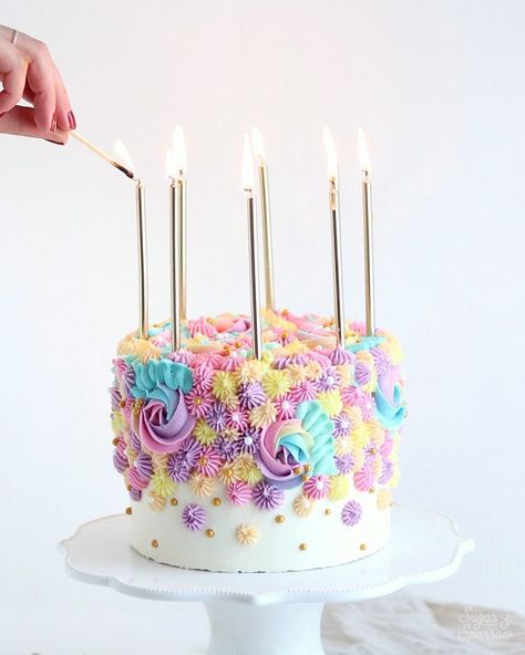 Pastel Rainbow Birthday Cake Tutorial - Sugar & Sparrow Pastel Rainbow Birthday Cake, Rainbow Cake Tutorial, Birthday Cake Pastel, Pastel Rainbow Birthday, Pastel Rainbow Cake, Birthday Cake Tutorial, Big Bedroom, 24 Birthday, Rainbow Birthday Cake