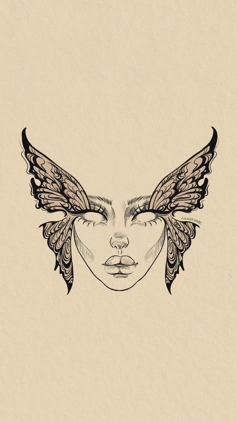 Butterfly On Face Drawing, Butterfly And Face Tattoo, Woman Mask Tattoo, Butterfly Face Drawing, Big Tattoo Ideas Female, Woman Face Tattoo Design Drawings, Female Face Tattoo Design, Abstract Face Tattoo, Abstract Butterfly Tattoo