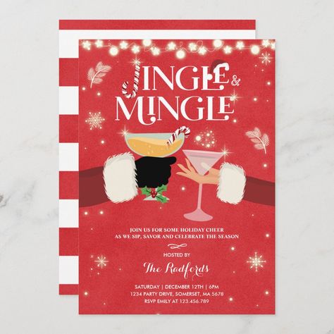 Jingle And Mingle Christmas Cocktail Party Invitation Size: 5" x 7". Gender: unisex. Age Group: adult. Material: Matte. Rustic Holiday Party, Gymnastics Birthday Invitations, Jingle And Mingle, Christmas Cocktail Party, Gymnastics Party, Gymnastics Birthday, Cocktail Party Invitation, Holiday Cocktail Party, Christmas Party Themes