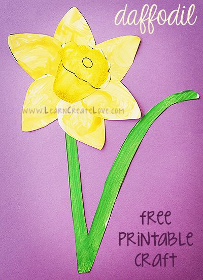 Printable Flower Craft: Daffodil from LearnCreateLove.com Natural Paintbrushes, Spring Time Crafts For Kids, Plants Activities, Spring Time Crafts, Barn Craft, Painting Preschool, Bubbles Recipe, Daffodil Painting, Art For Infants