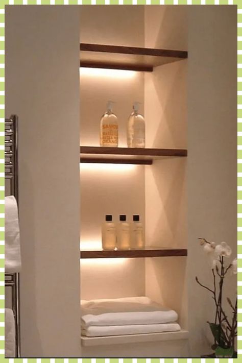 [SponsoredPost] 56 Most Pinned Built In Bathroom Shelves Insights You'll Be Glad You Discovered This Fall #builtinbathroomshelves Bathroom Shelves Recessed, Built In Shelves In Bathroom, Shelving Above Toilet, Built In Shelves Bathroom, Bathroom Soap Shelf Built In, Bath With Recessed Shelf, Built In Bathroom Shelves, Led Shelf Lighting Bathroom, Bathroom Recessed Shelves Wood