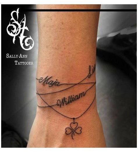 Bracelet tattoos for women #bracelet #tattoo #tattoos #for #women Bracelet Tattoos With Names, Tato Nama, Tatoo Dog, Font Tato, Wrist Bracelet Tattoo, Name Tattoos On Wrist, Handmade Tattoo, Tattoos With Kids Names, Men Tattoos